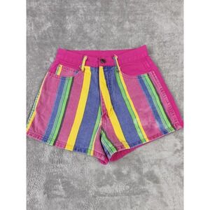 Vintage Rainbow Stripe High Waisted Festival Shorts Womens 5